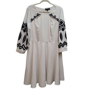Eloquii Womens 18‎ Fit Flare Dress Ivory Black Geometric Cutout 2713
